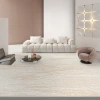 The living room carpet is modern, cream, Nordic style, striped and light luxury. The bedroom has a sofa in front of the bed, a coffee table and floor MATS that are easy to maintain Specification image